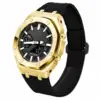 Sandblast Gold Case + Carbon Fiber Buckle Black Nylon Strap