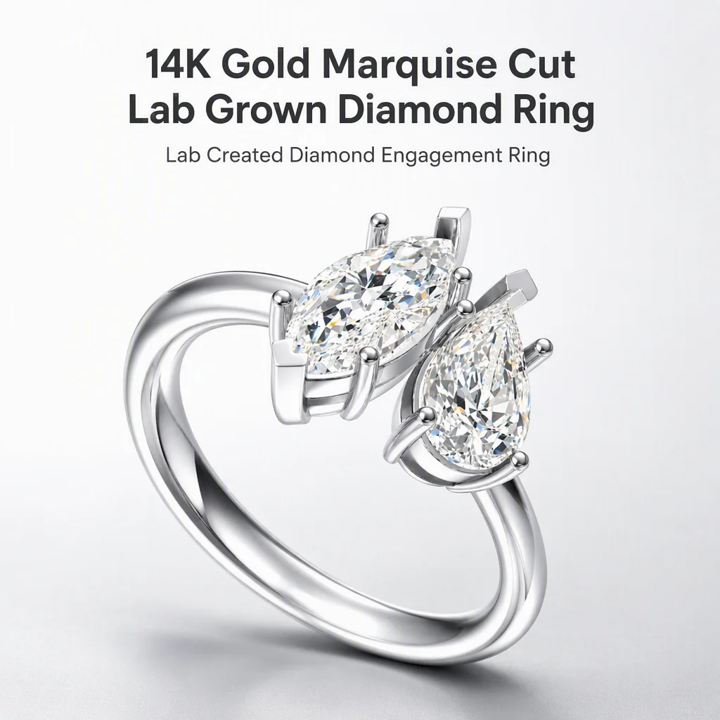 14K Gold Horse's Eye Lab Grown Diamond Ring Lab Created Diamond Engagement Ring Marquise Lab Diamond Rings for Women