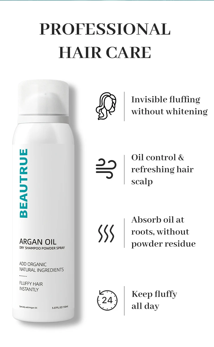 Low Moq Eco Dry Shampoo Spray Powder All Hair Types Oil Control Private Label Organic Argan Oil