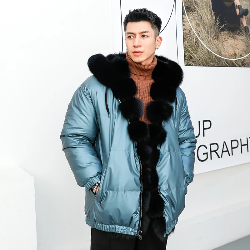 CY Plus Size winter mans real fox fur jacket with hood stand collar outfit hoodies plus size Coat11230
