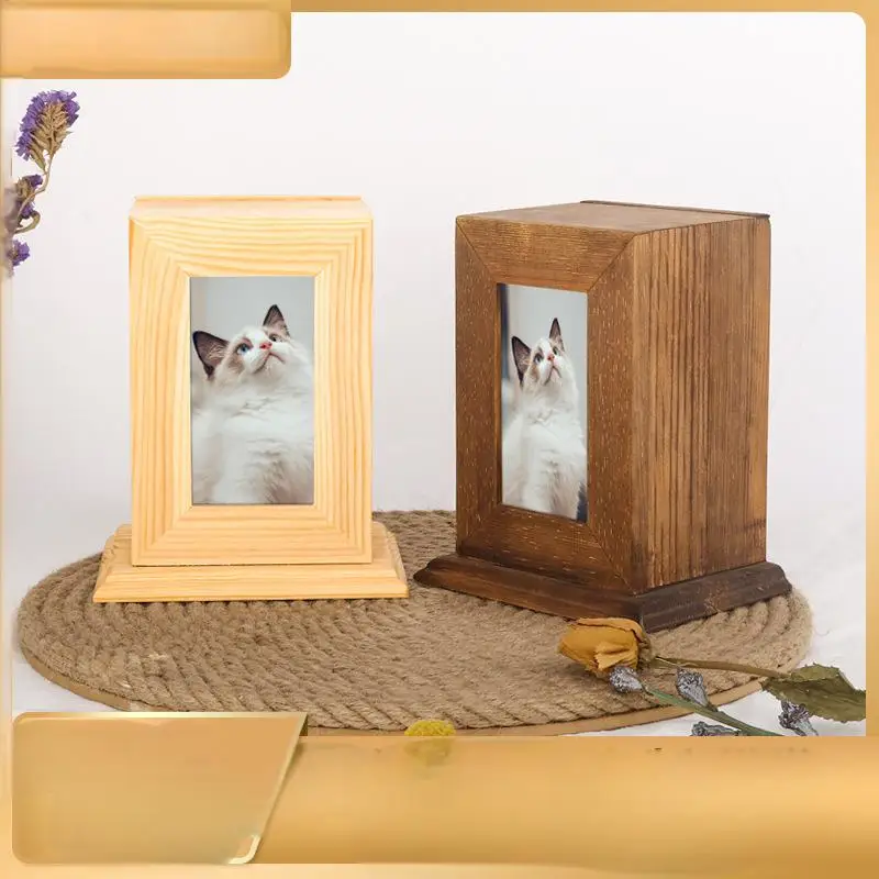 批发定制现代中密度纤维板猫狗骨灰盒手工宠物火葬棺材手工图案葬礼纪念供应