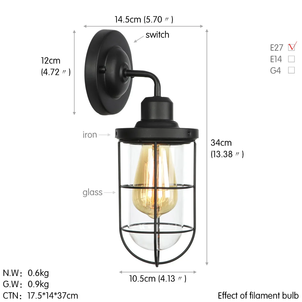 Water pipe new design vintage industrial style wall lights retro wall lamp