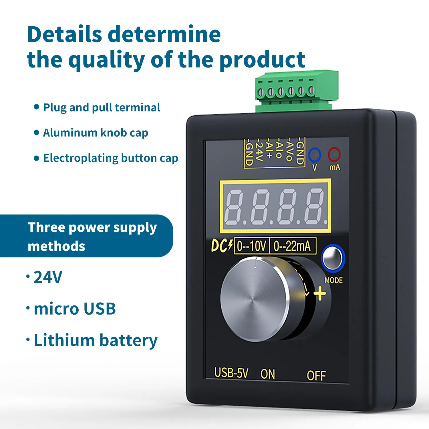 Analog 0-5V 0-10V 4-20mA Signal Generator with Rechargeable Battery Pocket Adjustable Voltage Current Simulator Calibrator