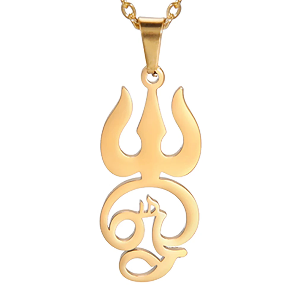 India Tamil Om Symbol with Trident Pendant Necklace Om Shiva Symbol Yoga Vintage Talisman Stainless Steel Jewelry