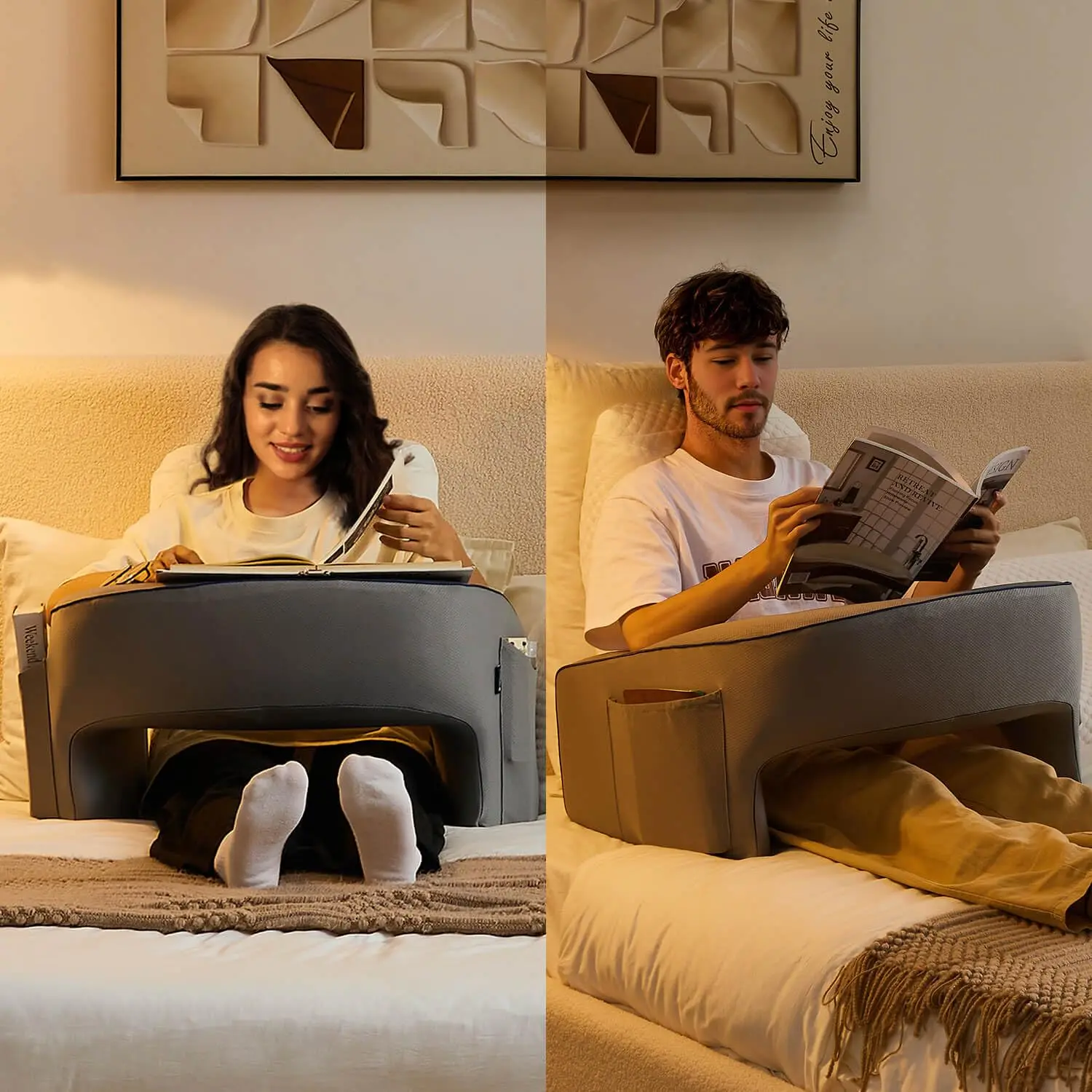 Best Seller Bed Working Arm Rest Pillow Memory Foam Bed Rest Soft Lap Desk Reading Pillow With Pocket