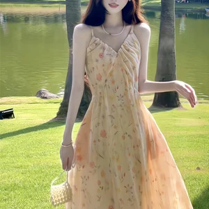 2026 Ladies Casual Printed Polka Dots Dress Hot Selling Stretch Loose Neck Sleeveless Pleated Cake Dress Autumn Season Low MOQ