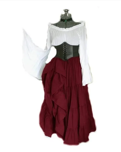 BAIGE Halloween Female Medieval Dress Cosplay Costume Girls Gothic Vintage Victorian Carnival Long Sleeve Pleated Skinny Dress