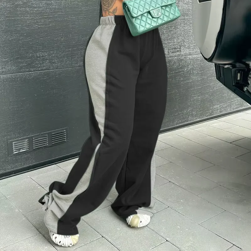 Women's Green Modern Wide Leg Flare Y2K SweatpantsAutumn Patchwork Flare Sweat Pants Men Pants for Ladies Sweat Pants