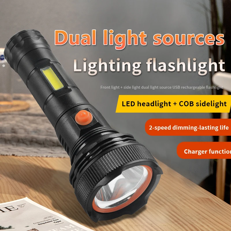Strong LED Flashlight with COB Endless Super Bright USB Mobile Phone Charging Long Shot Outdoor Security Patrol Lighting Torch