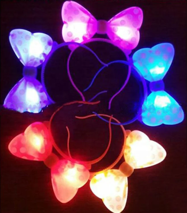 Повязка на голову с Микки и Минни Маус, праздничная светодиодная мигающая лента для волос с мигающим бантом