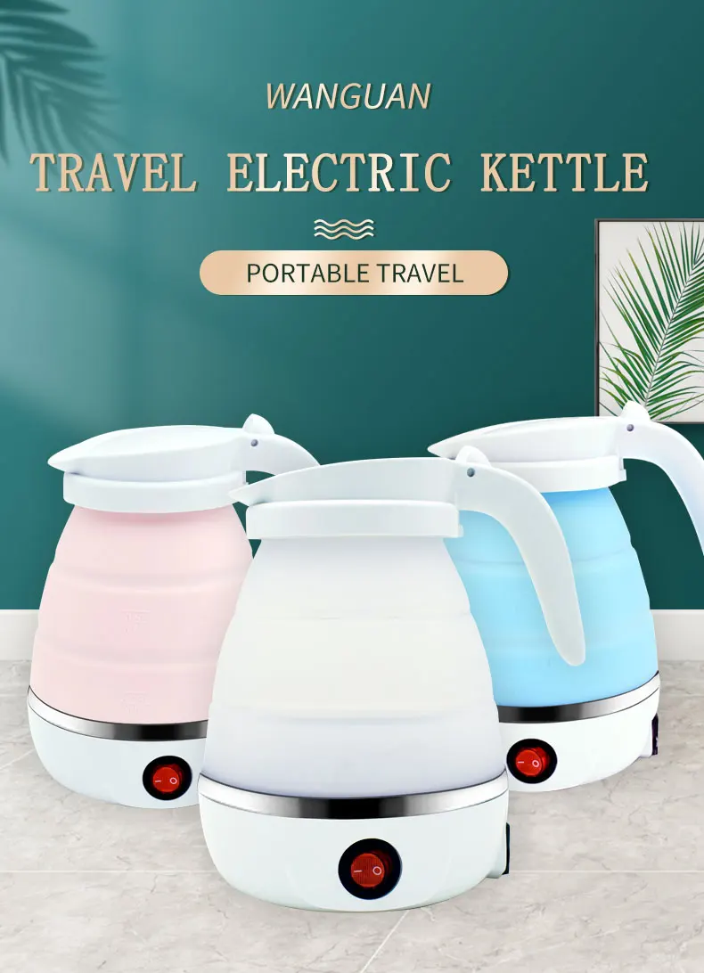 Foldable Portable Kettle  Travel Kettle - Upgraded Food Grade Silicone, 5  Mins Heater To Quickly Foldable Electric Kettle, White 600ML 110V US Plug 