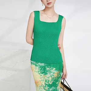 Miyake Design 2025 Women's Summer Vest Latest Casual Style Sleeveless Tank Top Pleated Sexy Tank Top Style