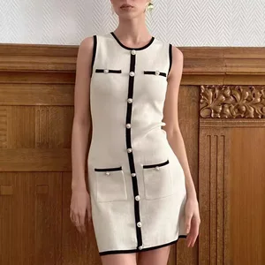 Summer Slim Crocheted Dress Ladies' Washable Casual Sleeveless Vest Skirt Knit Dress for Women