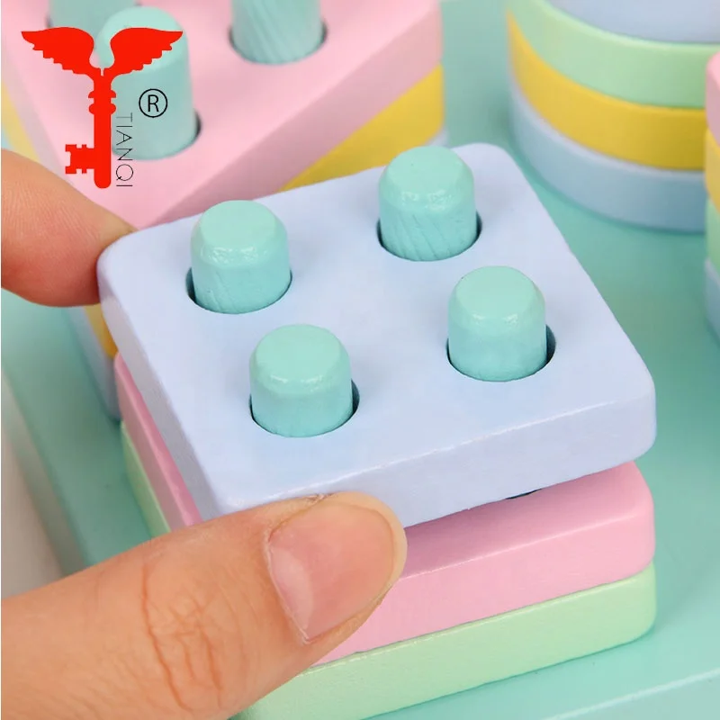 
Детские развивающие игрушки Монтессори, макроны, четыре набора колонн с геометрическими фигурами, строительные блоки, соответствующие цветные блоки 