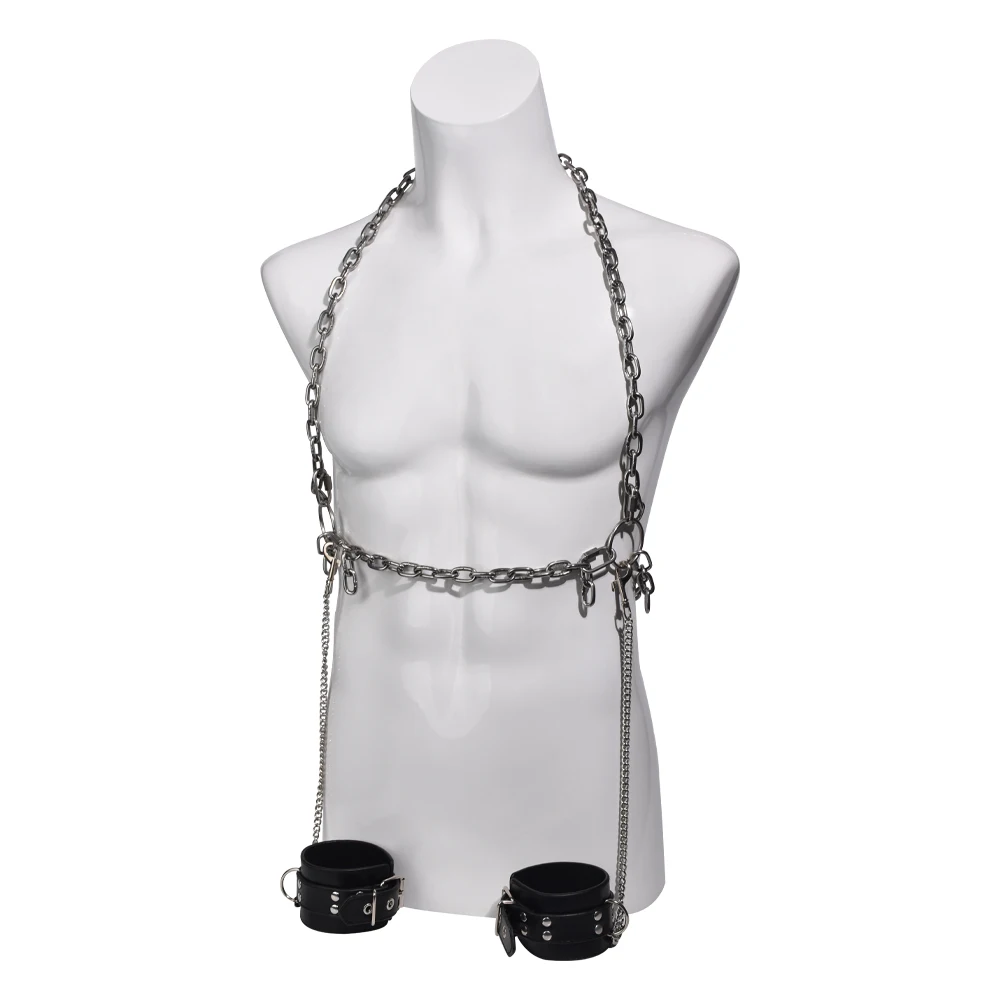 Metal Chain Male Erotic Wearable Bondage Corset for Men Gay Slave Game SM Toys Leather Handcuffs BDSM