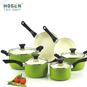 10Pcs Olive Green Non Stick Frying Pans Saucepan Sets With Cooking Spatula And Spoon Aluminum Cookware Cooking Pots Set
