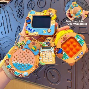 Cute Capybara Magnetic Steel Ball Drawing Board Keychain - Stress-Relief, Cartoon Calculator, Educational Toy & Bag Charm