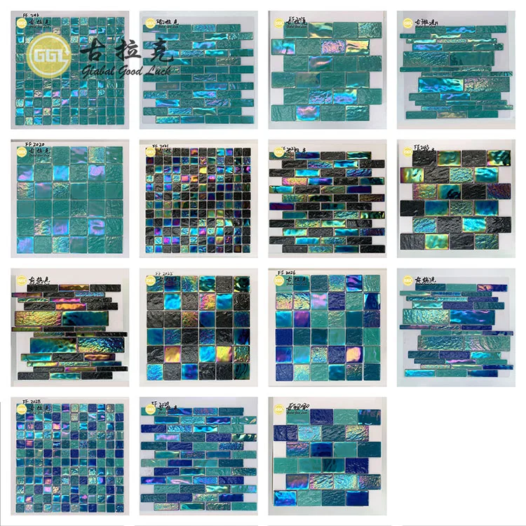 Rainbow Customize Square Blue brick Tile Pool Iridescent Tile Swimming Pool Glass Mosaic factory