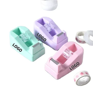 Custom Macaron Color Tape Dispenser Cutter Cross Border Use Office School Supply Stationery Set Desktop Desktop Office Tape Seat