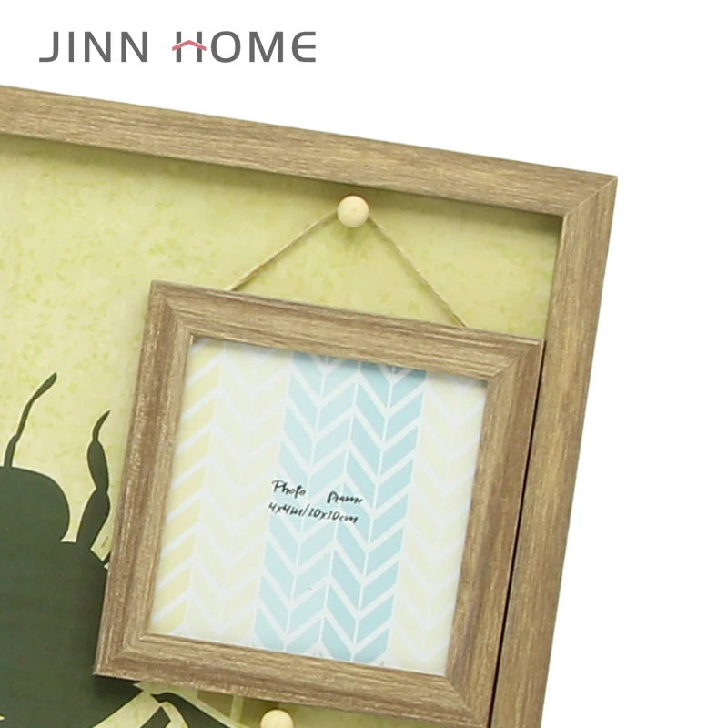 Rustic Brown Picture Collage Photo Frame with Bee Background Hanging Photo Frame With Wood Clips for 4x4 Small Photo Display