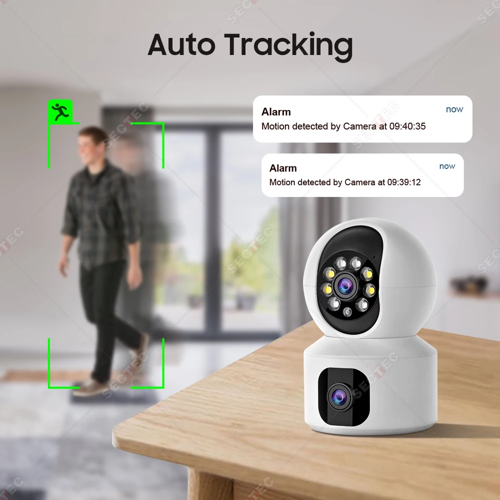SECTEC New Wifi Pet Baby Monitoring Camera Smart Home System HD 8MP CCTV Dual Lens Linkage Outdoor Camera