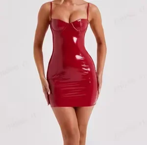 Women's Modest A-Line Summer Dress Solid Color Sleeveless Backless Faux Leather Casual Party Elegant Sensual Sequined Natural