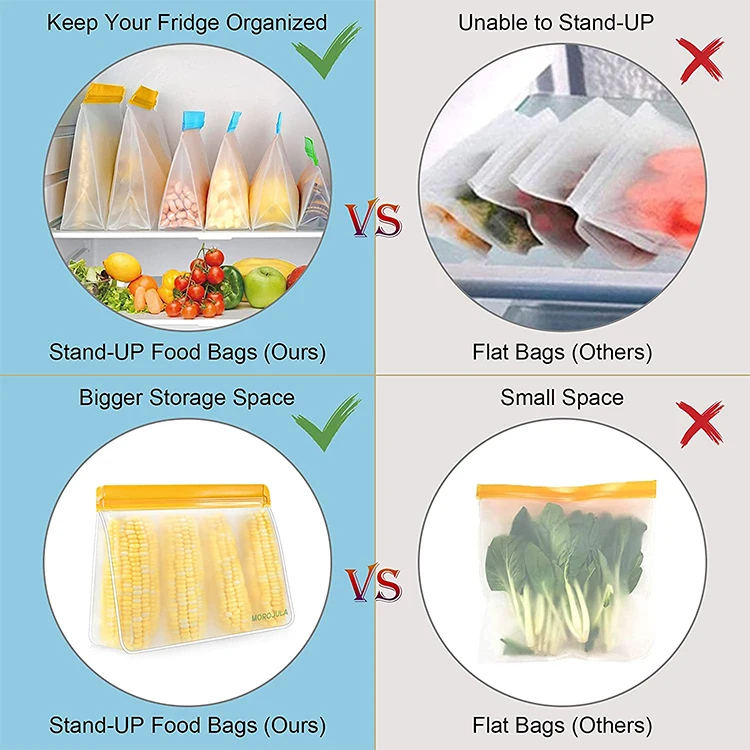 Food Grade Peva Bpa Free Reusable Self Seal Leakproof Picnic