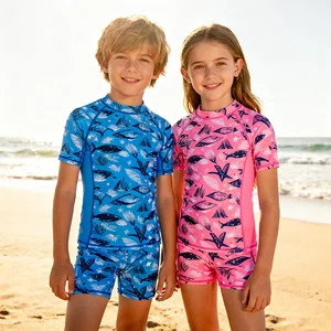 Custom Short Sleeve Pullover Rash Guard Swim Tank Boys' Swim Trunks Sublimation Printing Guard & Swim Trunks Set for Beach Ocean