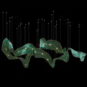 3D Art Ribbon Shape Decorative Glass Pendant Light Large Customized Glass Chandeliers Hotel Lobby Villa