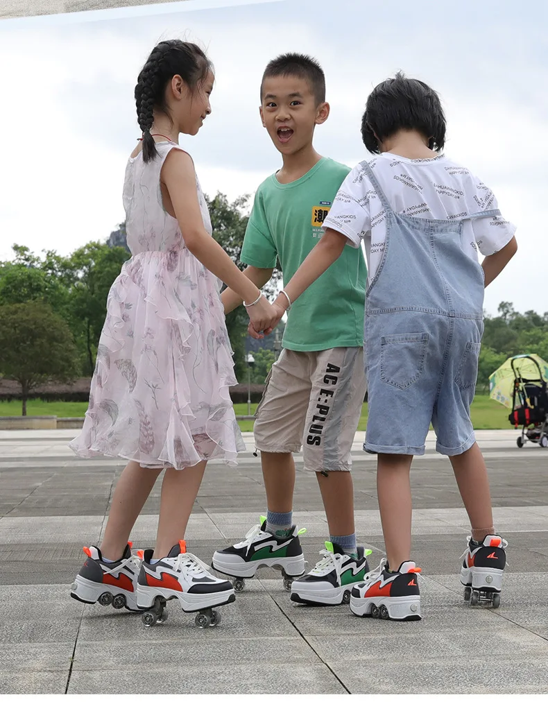 Adjustable Kick Out Wheeled Shoes Zapatos Con Ruedas Kick Roller Skate Shoes With Retractable Wheels Rollers Adult