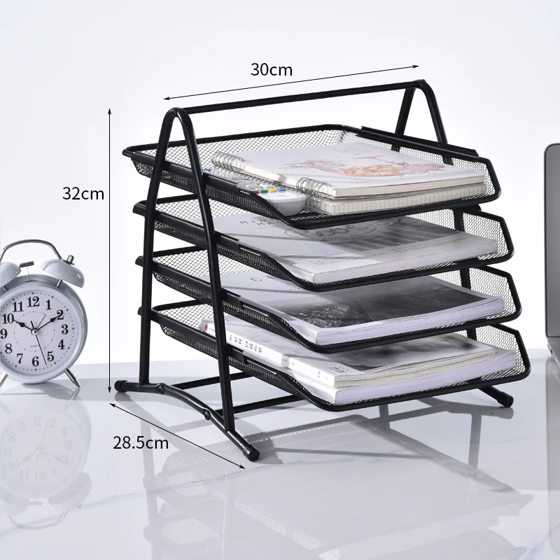 Wideny Office Metal Mesh 2 Tier Desk File Organizer Shelves With 3 Sorter Sections