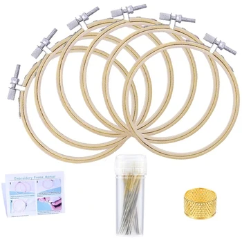 MXG-07 6PCS Embroidery Hoop Set For Beginner Cross Stitch With 3 Sizes Sewing Needles Embroidery Hoop