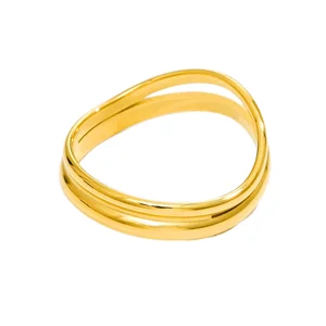 MW Minos Trendy Stainless Steel Double Layer Thick Ring Tarnish Free 18K Gold Plated Wide Dome Wedding Gift Ring for Women