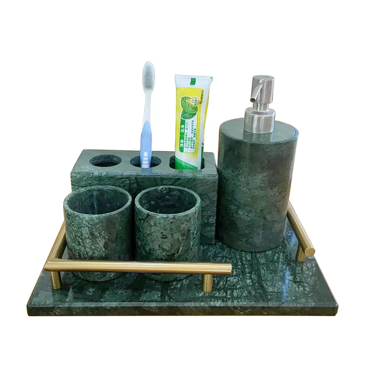 Individuelle Luxus-Sanitärarmaturen-Serie – Weiß/Schwarz/Grün marmorierte Badezimmer-Zubehör-Set mit vier Teilen