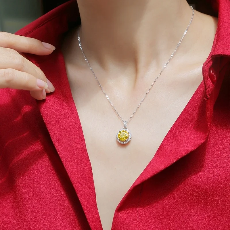 HMOIS factory costom moissanite ring fashion jewelry silver 3.0ct yellow round moissanite diamonds necklace