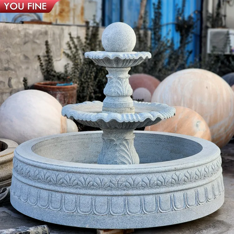 YOUFINE Two-Tier Granite Garden Fountain with Sphere Outdoor Decor for Villa Landscape