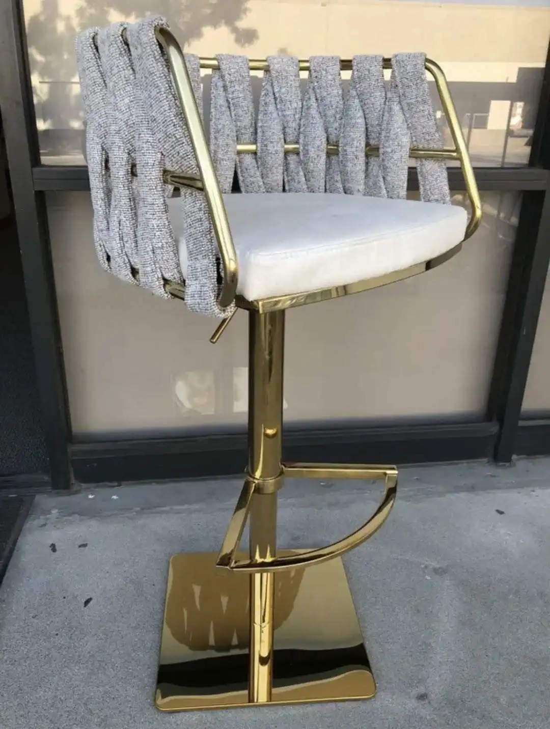 Factory Direct Price Modern Design Adjustable Height Swivel Counter Chair Hotel Restaurant Bar Stool With Rope Seat Commercial