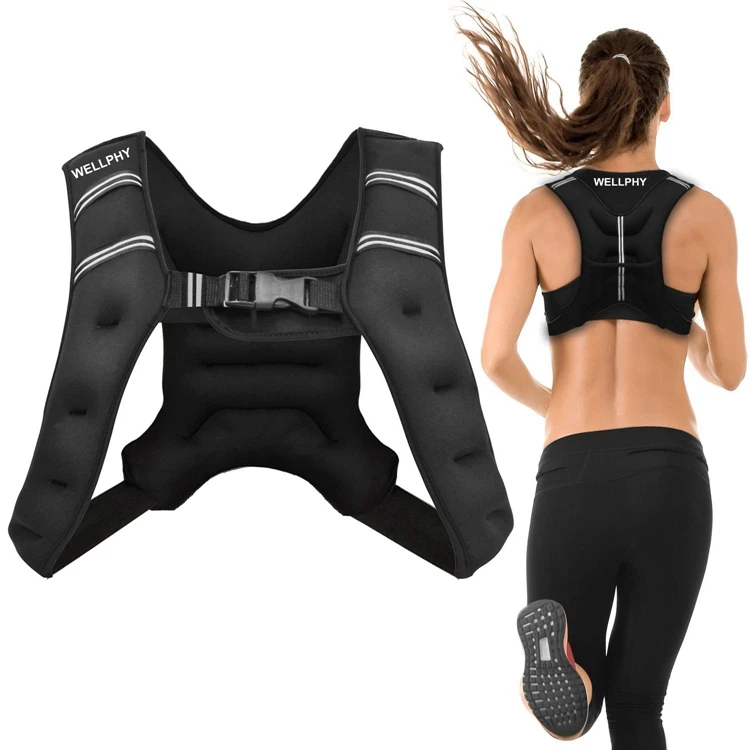 PACEARTH Gilet lesté, 2,7 kg/5,4 kg/7,3 kg/9,1 kg/11,3 kg/13,6 kg avec bande réfléchissante, gilet de poids réglable pour homme, femme, entraînement, musculation, course, marche, jogging