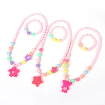Wholesale cheap Multi-style pink cute flower star pendant children necklace jewelry set