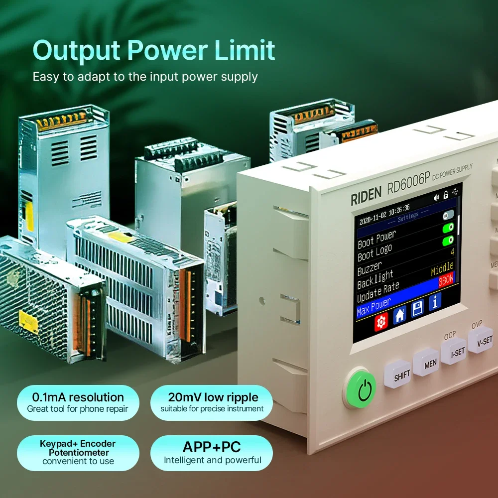 RD RIDEN RD6006P USB DC 가변 스텝 다운 전압 조정 가능한 벤치 전원 공급 장치 60V 6A 마더 보드 수리 배터리  충전