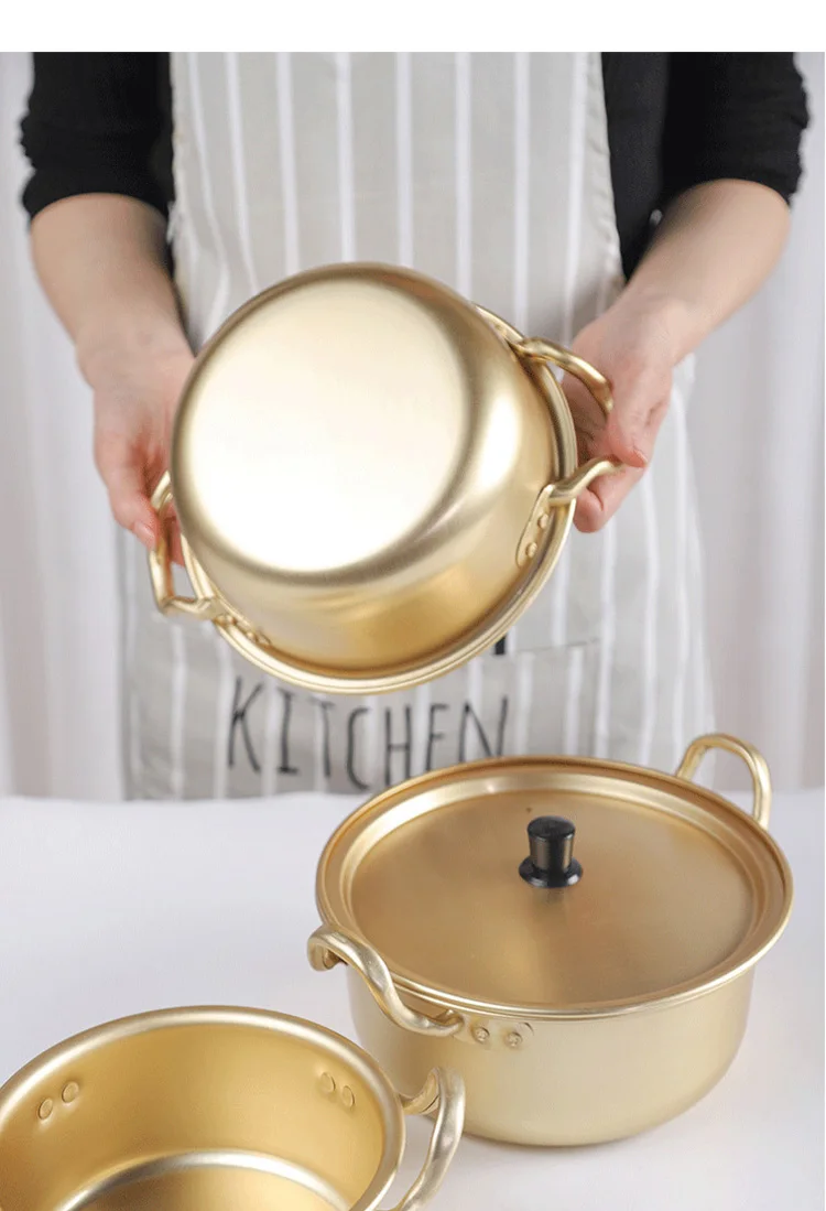 Korean Cookware Kitchen Gold Instant Noodle Pot Home Stock Pot Small