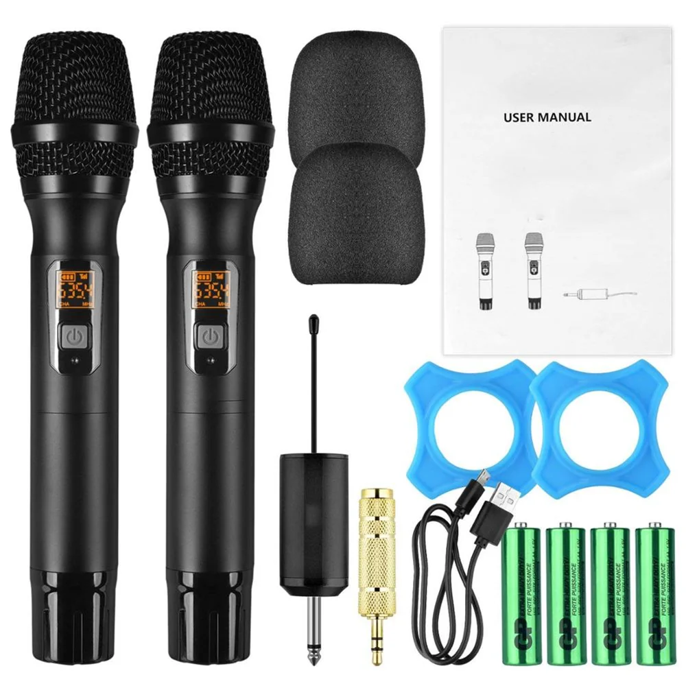 UHF WIRELESS MICROPHONE ワイヤレスマイクセット 6.5mm 3.5mmジャック ワイヤレスマイク プロ仕様 UHF デュアル