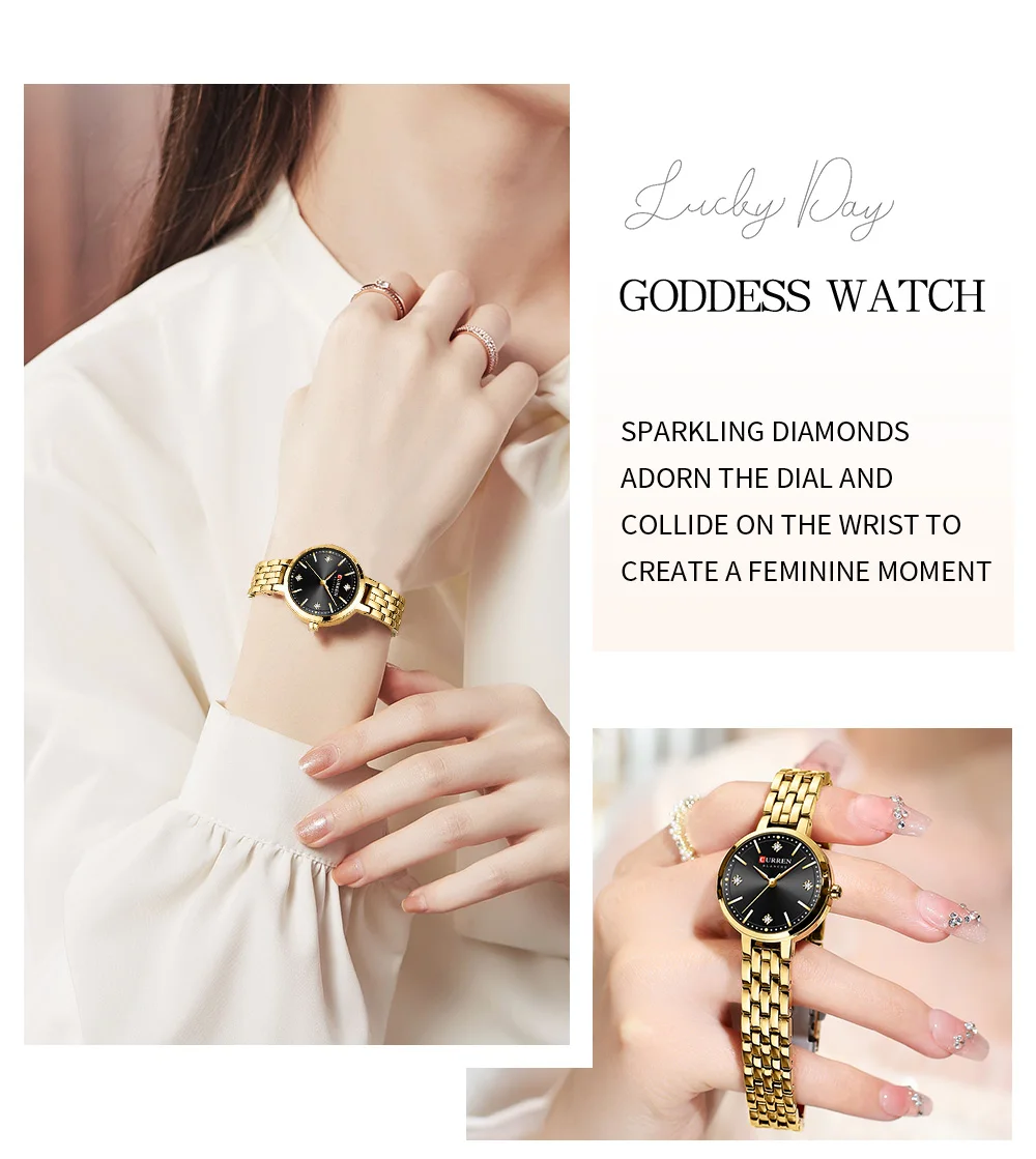 Curren 9106 Fashion Golden Quartz Wristwatch Stainless Steel Waterproof Women's Watches Original Luxury Ladies Watch for Women