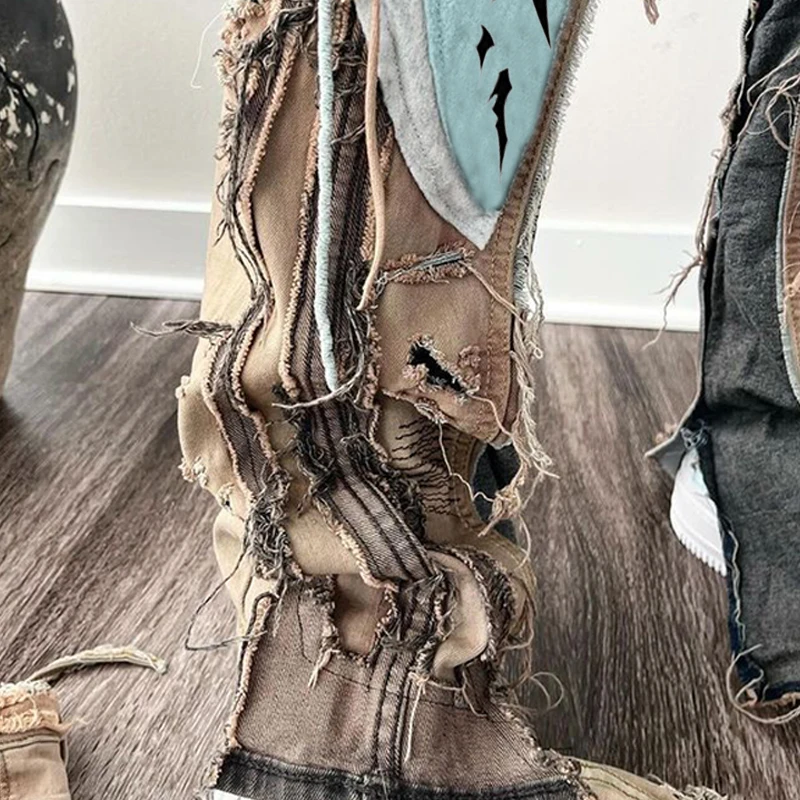 DiZNEW Jeans Maker Custom Designer High-waisted Baggy Oversized Acid-washed Vintage Wide-leg Torn Jeans Printed Jeans for Mens