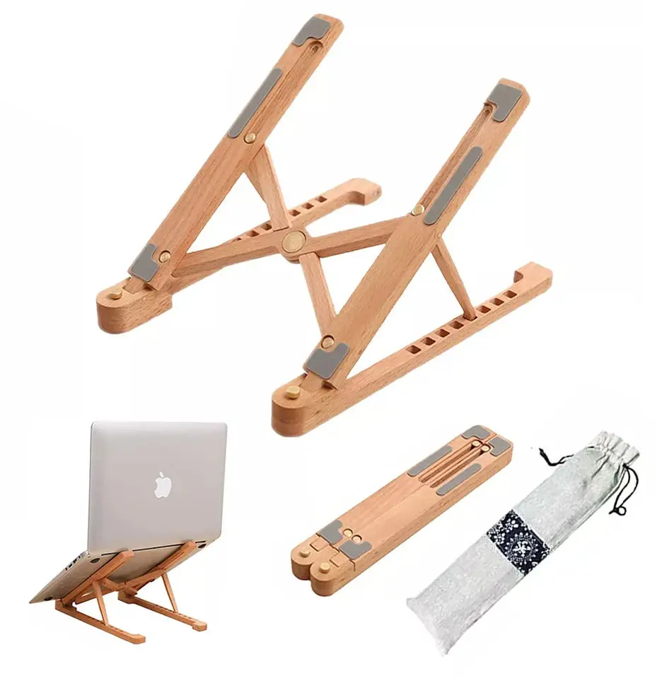 IDock Adjustable Portable Wooden Laptop Riser - Foldable Ergonomic ...