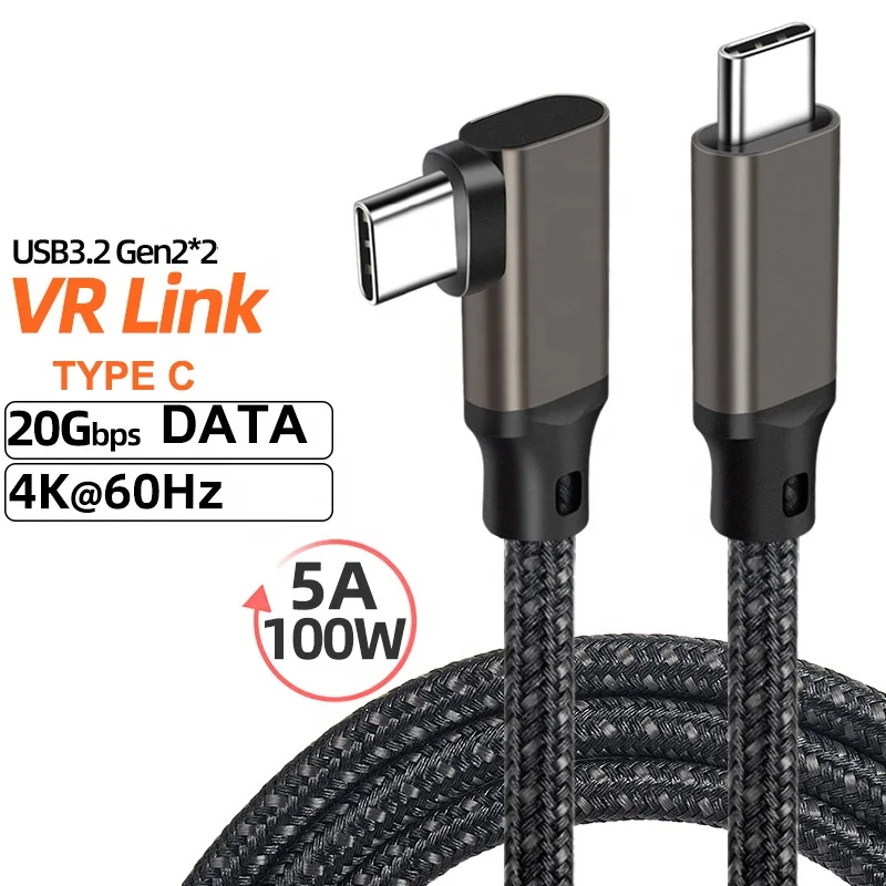 5A 100W VR Headset USB TYPE C Cable 90 Degree USB-C Cable for VR Oculus  Quest Link GEN2 20Gbps 4K@60Hz