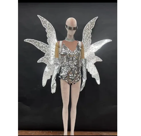 Performance Party Event Angel Wing Costumes/ Dancer Outfits Mirror Jumpsuit Costume