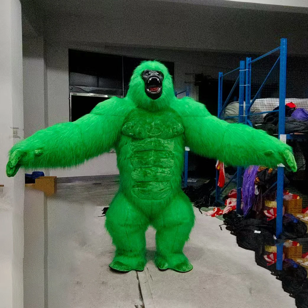 Long Furry Inflatable Gorilla Costume for Rent - Dark Green 2/2.6/3m for  Halloween & Events, Unisex Gorilla Cosplay Wear