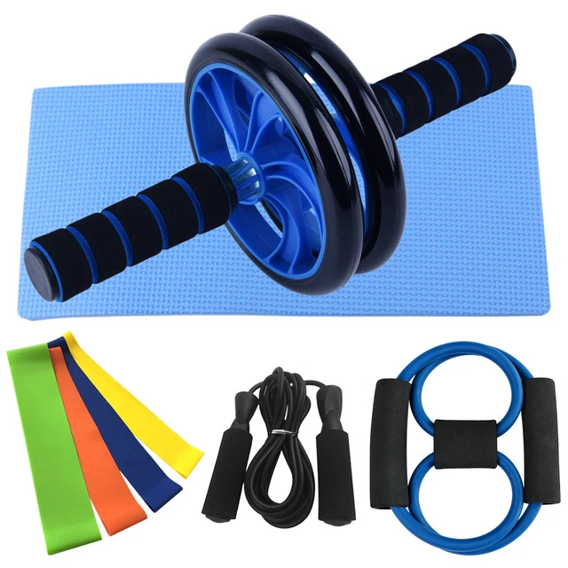 Abdominal Roller Wheel Kit with Push Bars Hand Gripper Jump Rope Knee Pad for Fitness Exercise Muscle Exercise Equipment