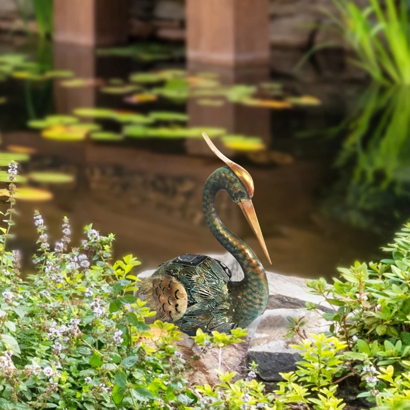 Metal Solar Heron Shape  Stereoscopic Brown Heron  Statue